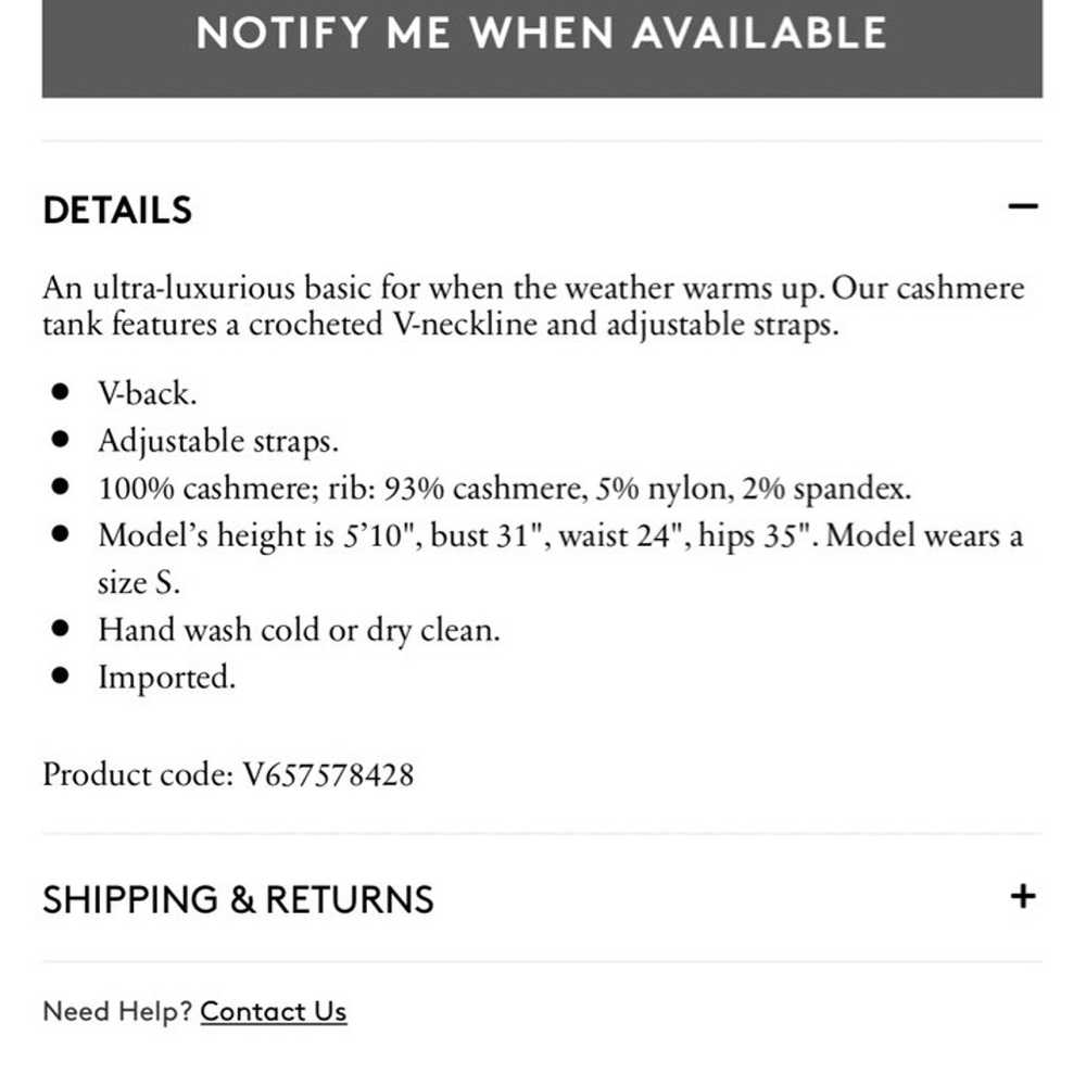 NWOT Vince Crochet Strap Cashmere Tank, Size M - image 4