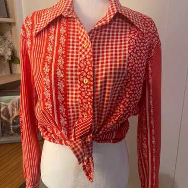 Vintage 70s gingham handkerchief print M-L - image 1