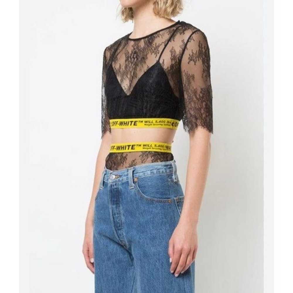 Off White Floral Lace Crop Top in Black & Yellow - image 3