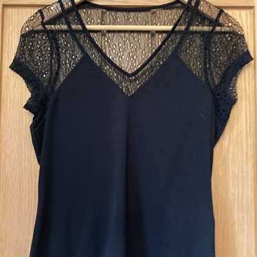 Black lace short-sleeved top for women - image 1