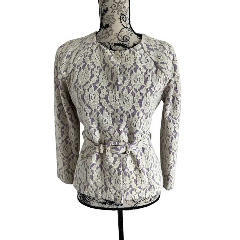 MOSCHINO Boutique Purple Cream Lace Belted Jacket… - image 1