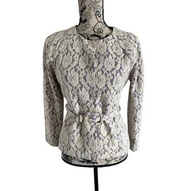 MOSCHINO Boutique Purple Cream Lace Belted Jacket… - image 1
