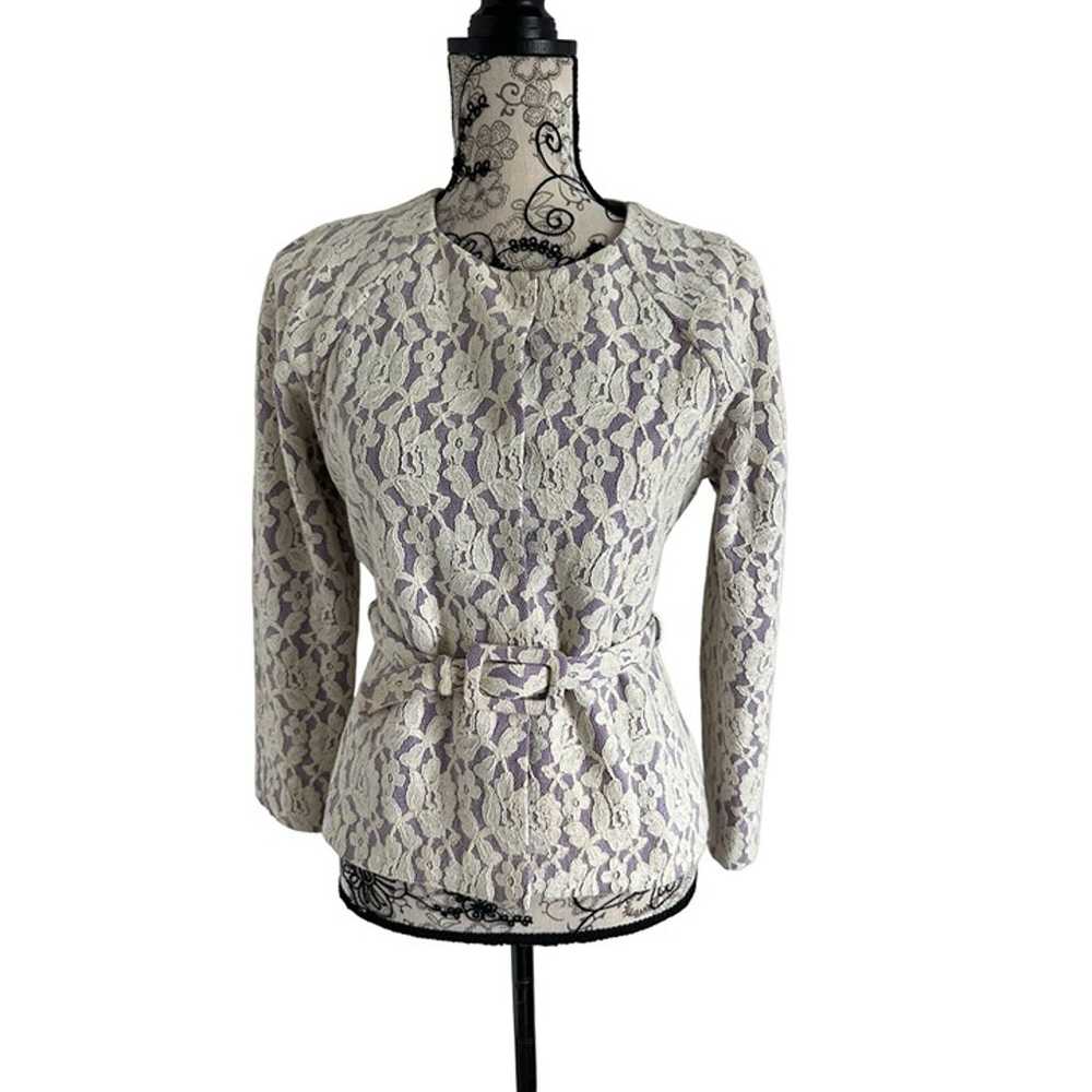 MOSCHINO Boutique Purple Cream Lace Belted Jacket… - image 3
