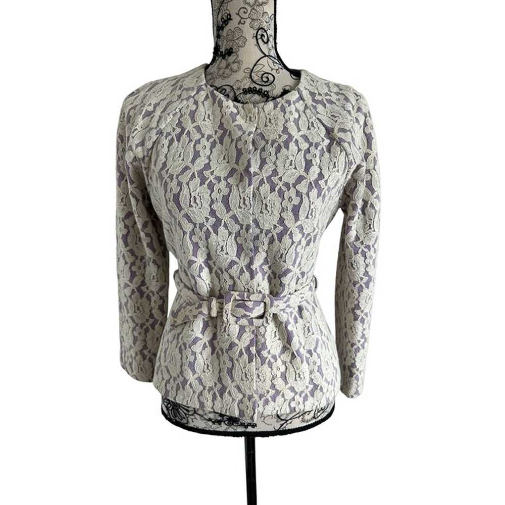 MOSCHINO Boutique Purple Cream Lace Belted Jacket… - image 4