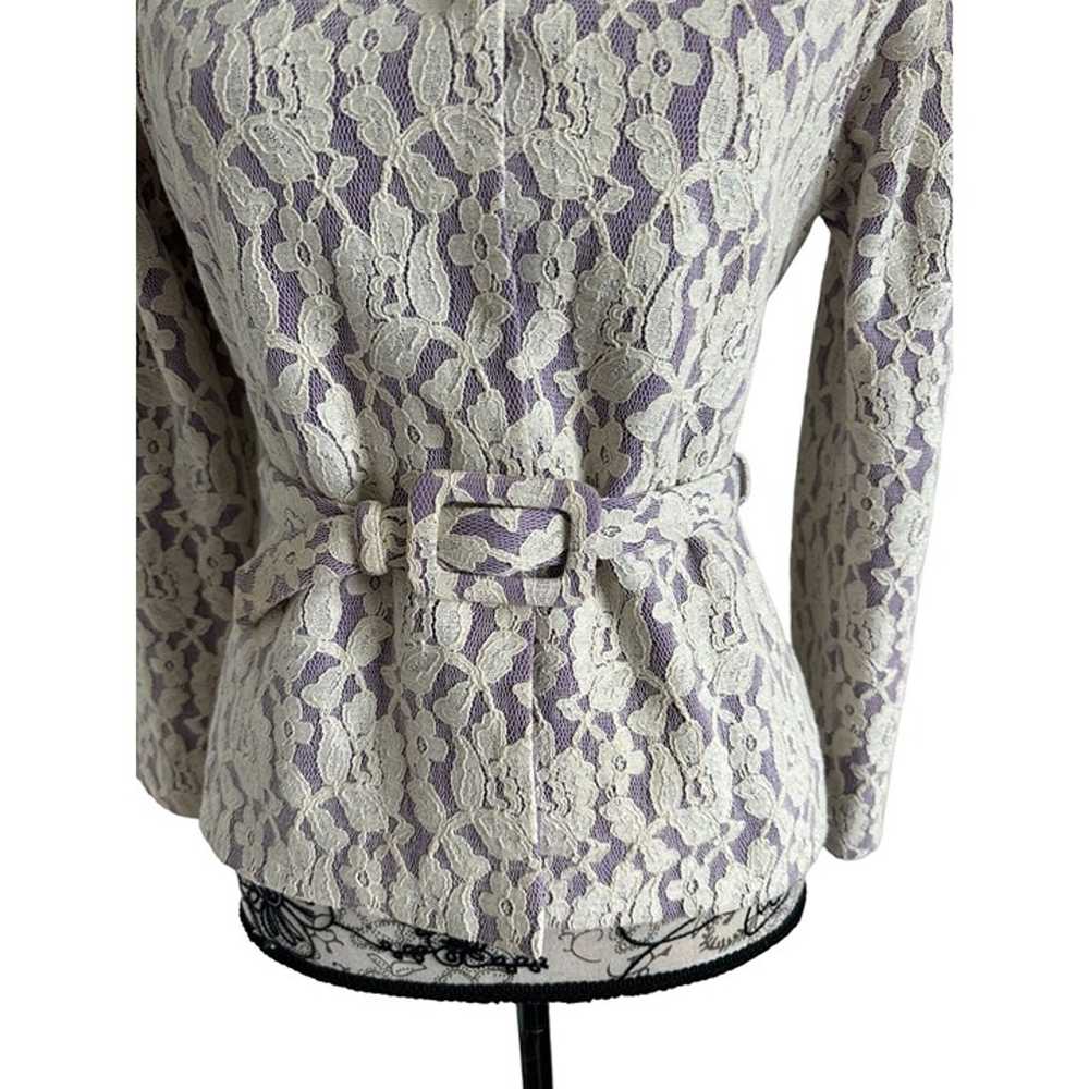 MOSCHINO Boutique Purple Cream Lace Belted Jacket… - image 7