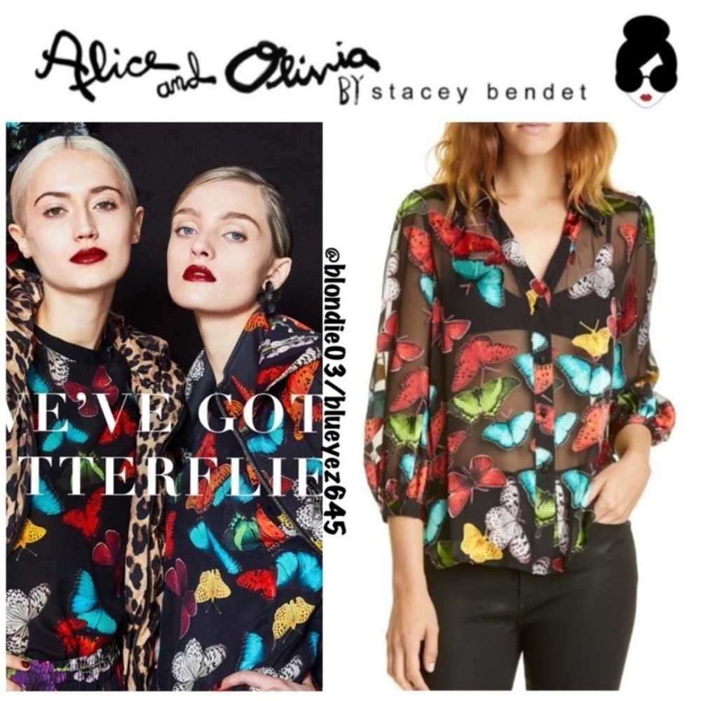 Alice + Olivia “Sheila” butterfly print blouson b… - image 1
