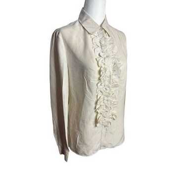 Prada Silk Ruffle Front Tuxedo Cream Long Sleeve … - image 1