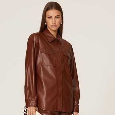 Anine Bing Hutton Shirt Faux Leather Front Button… - image 1