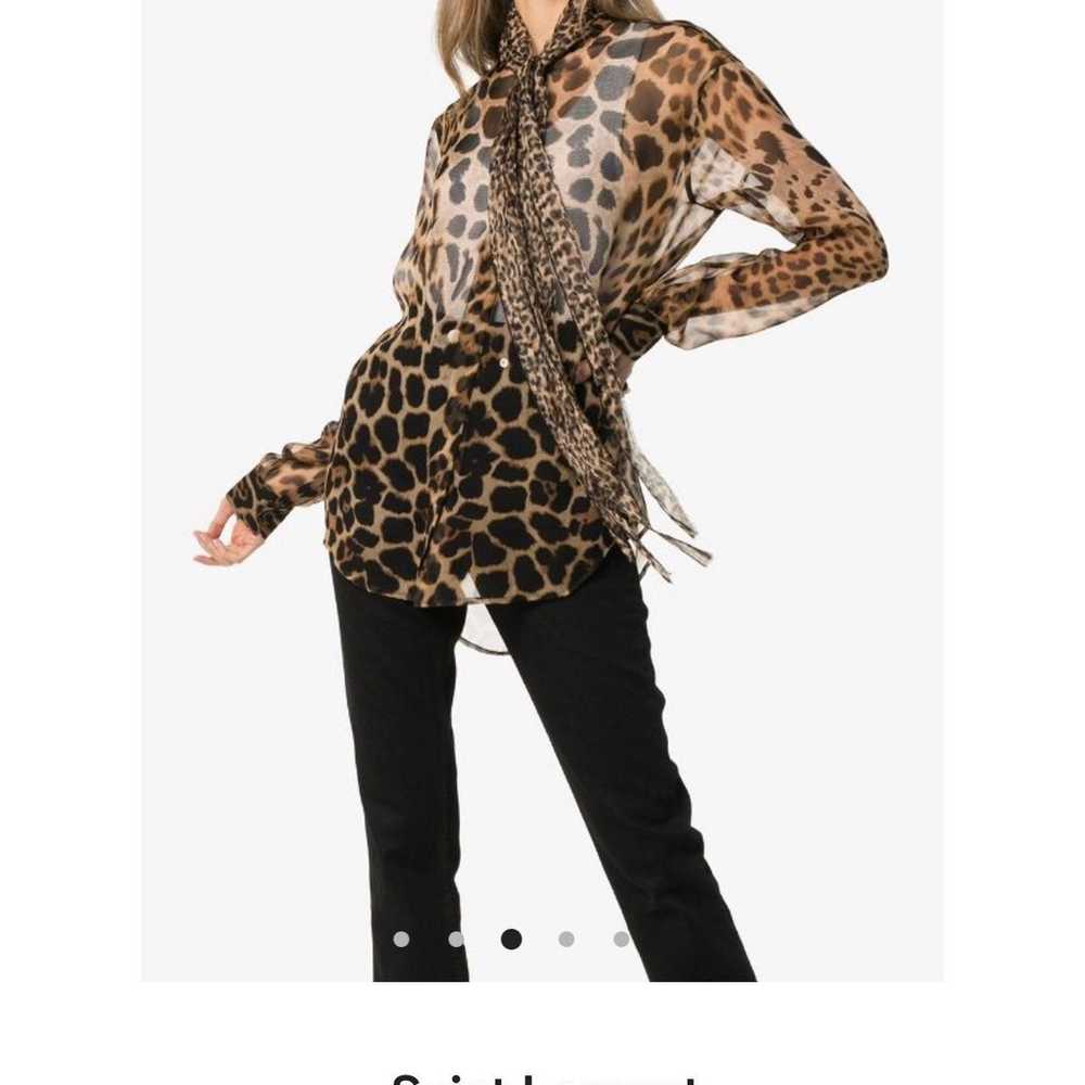 Saint Laurent tie-neck leopard-print blo - image 2