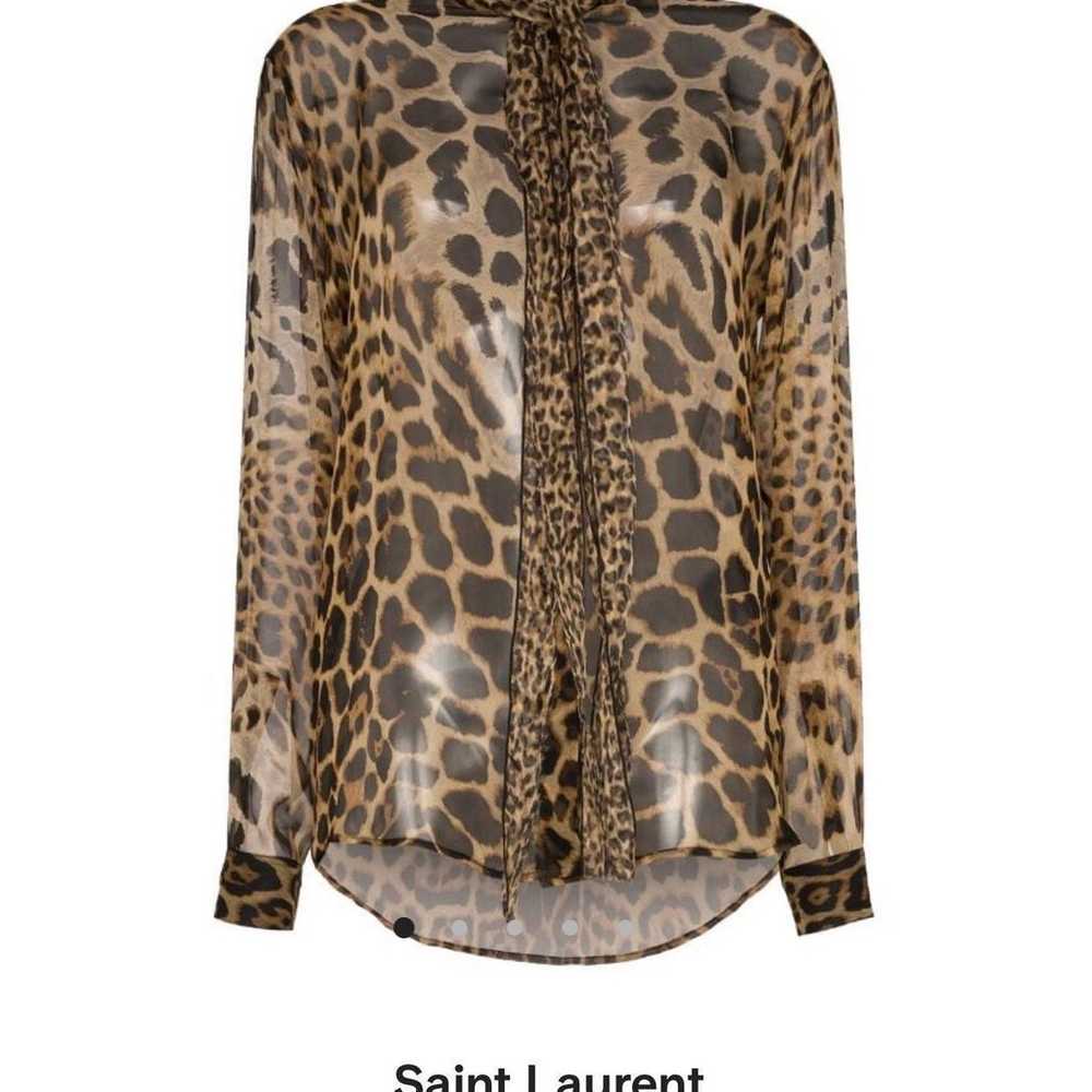 Saint Laurent tie-neck leopard-print blo - image 4