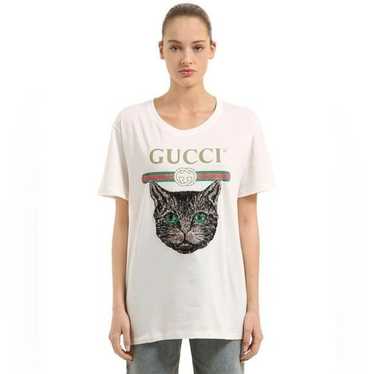 Gucci / White Mystic Cat sequin Logo white T-Shirt