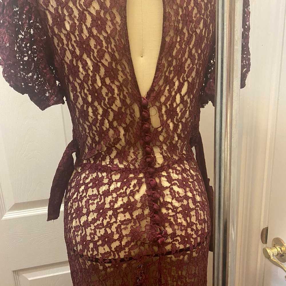 Antique 30s-40s Bias Cut Lace Gown Puff Sleeve Sh… - image 12