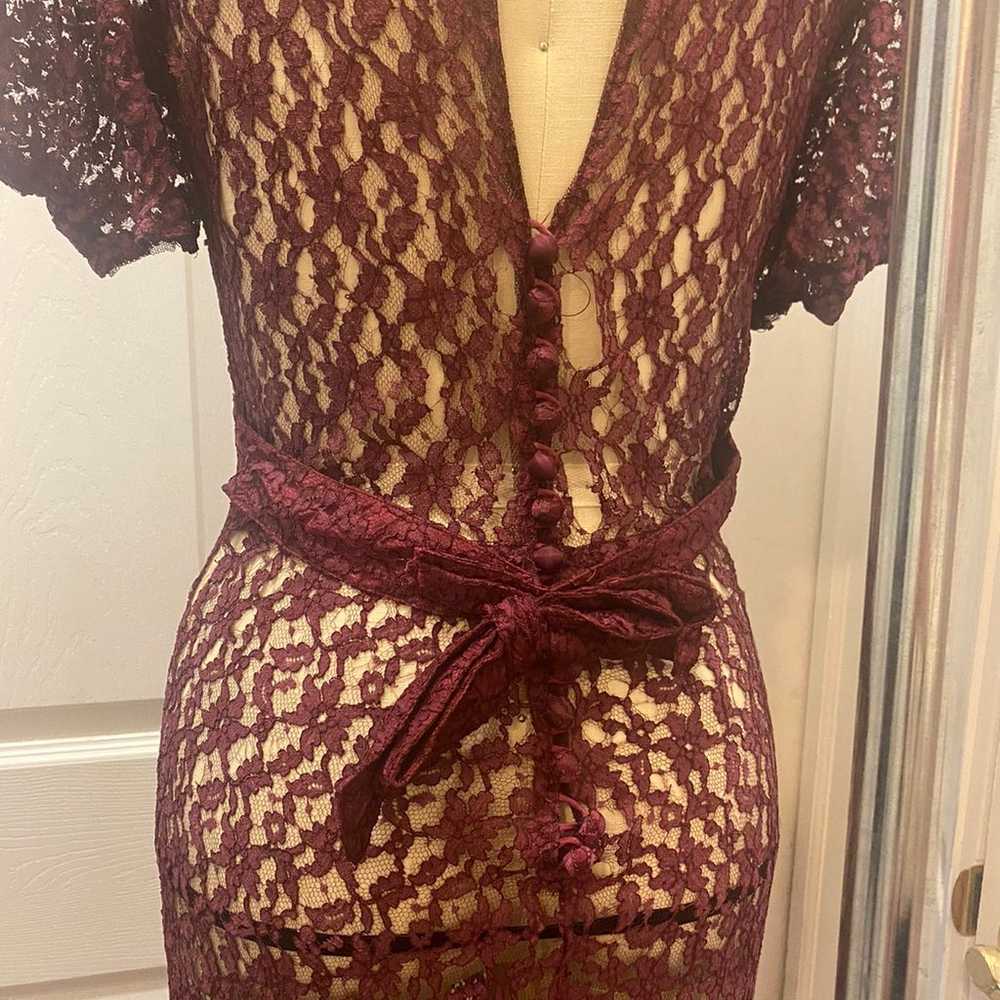 Antique 30s-40s Bias Cut Lace Gown Puff Sleeve Sh… - image 8