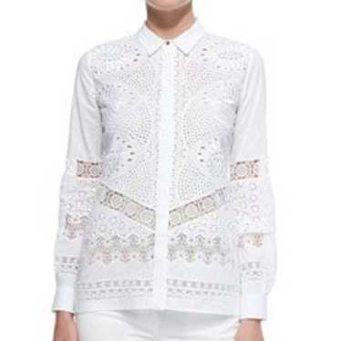 Roberto Cavalli white button tleaf eyelet shirt t… - image 1