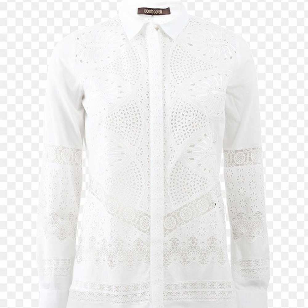 Roberto Cavalli white button tleaf eyelet shirt t… - image 3