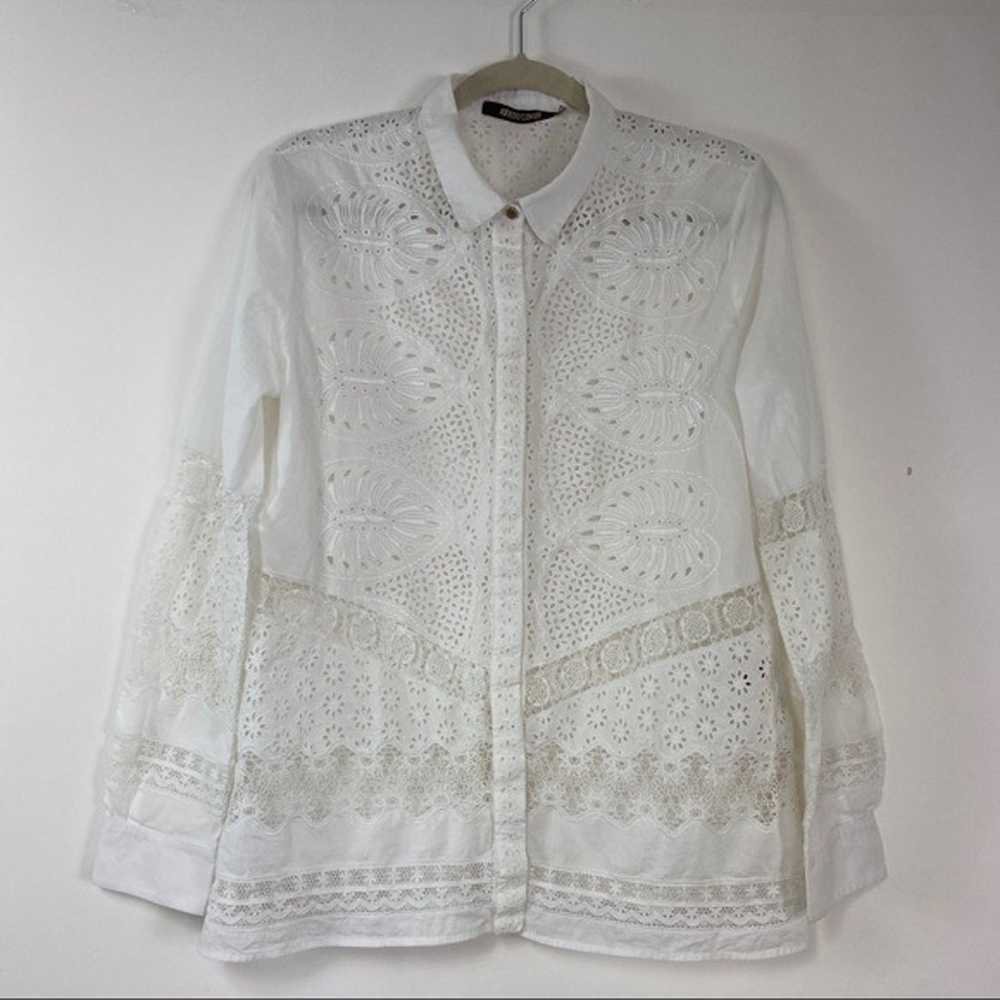 Roberto Cavalli white button tleaf eyelet shirt t… - image 4