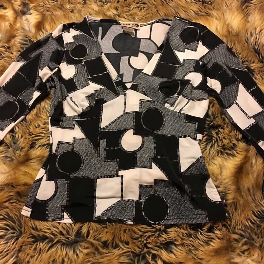 Other Luly K black & white stitch geometric top S - image 5