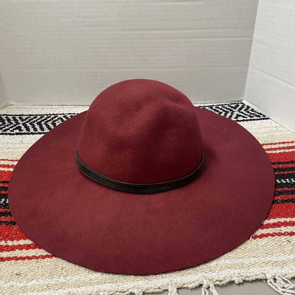 Hat Women 100% Wool Floppy Wide Brim Hat Maroon W… - image 2