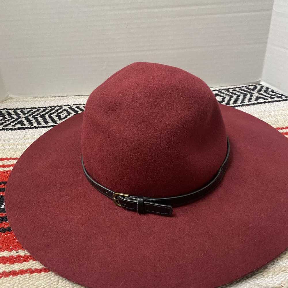 Hat Women 100% Wool Floppy Wide Brim Hat Maroon W… - image 4