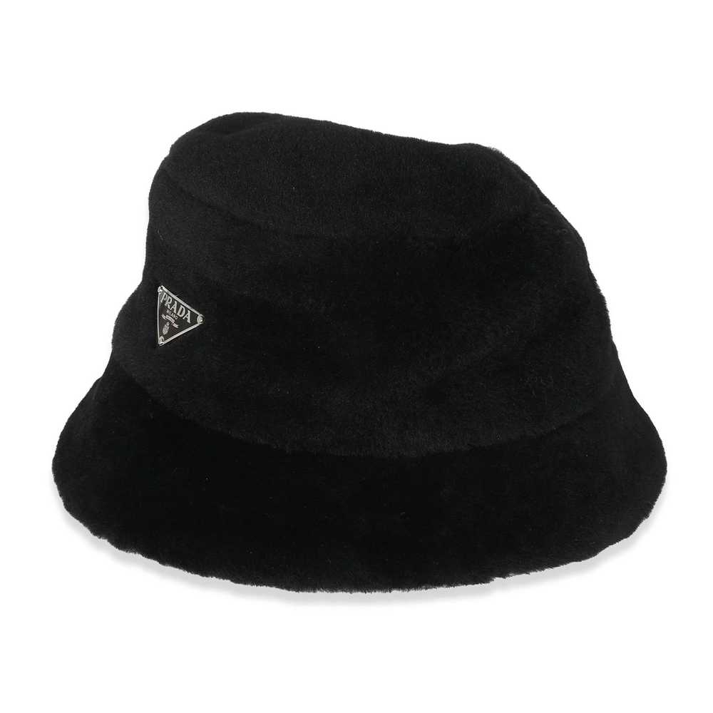 Prada Prada Black Shearling Logo Bucket Hat L - image 2