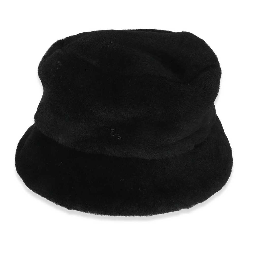 Prada Prada Black Shearling Logo Bucket Hat L - image 3