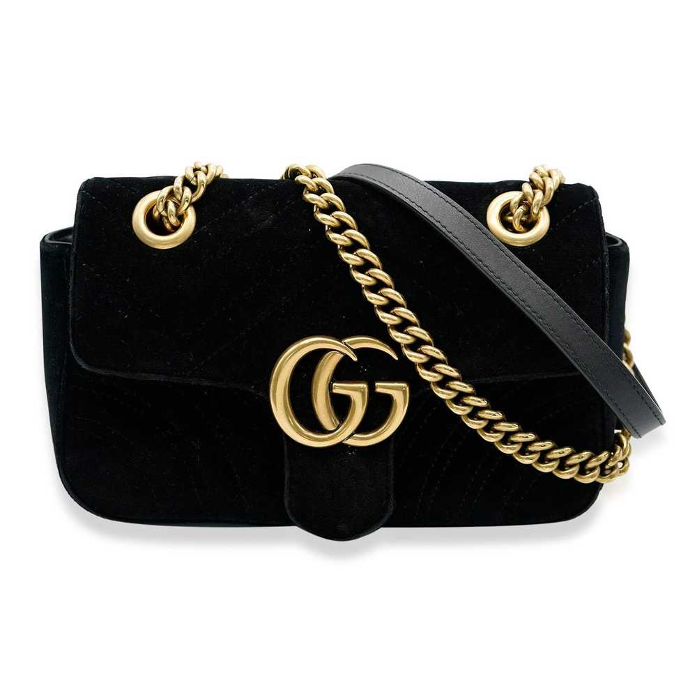 Gucci Gucci Black Velvet GG Mini Marmont Flap Bag - image 1