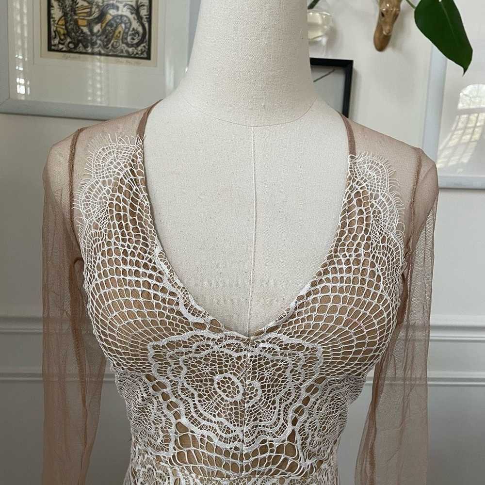 Other Luxxel White Crochet Lace Nude Mesh Sheath … - image 2