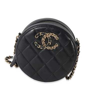 Chanel Chanel Navy Quilted Lambskin Woven CC Roun… - image 1