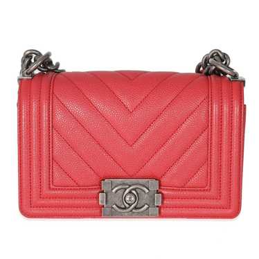 Chanel Chanel Red Caviar Chevron Small Boy Bag - image 1