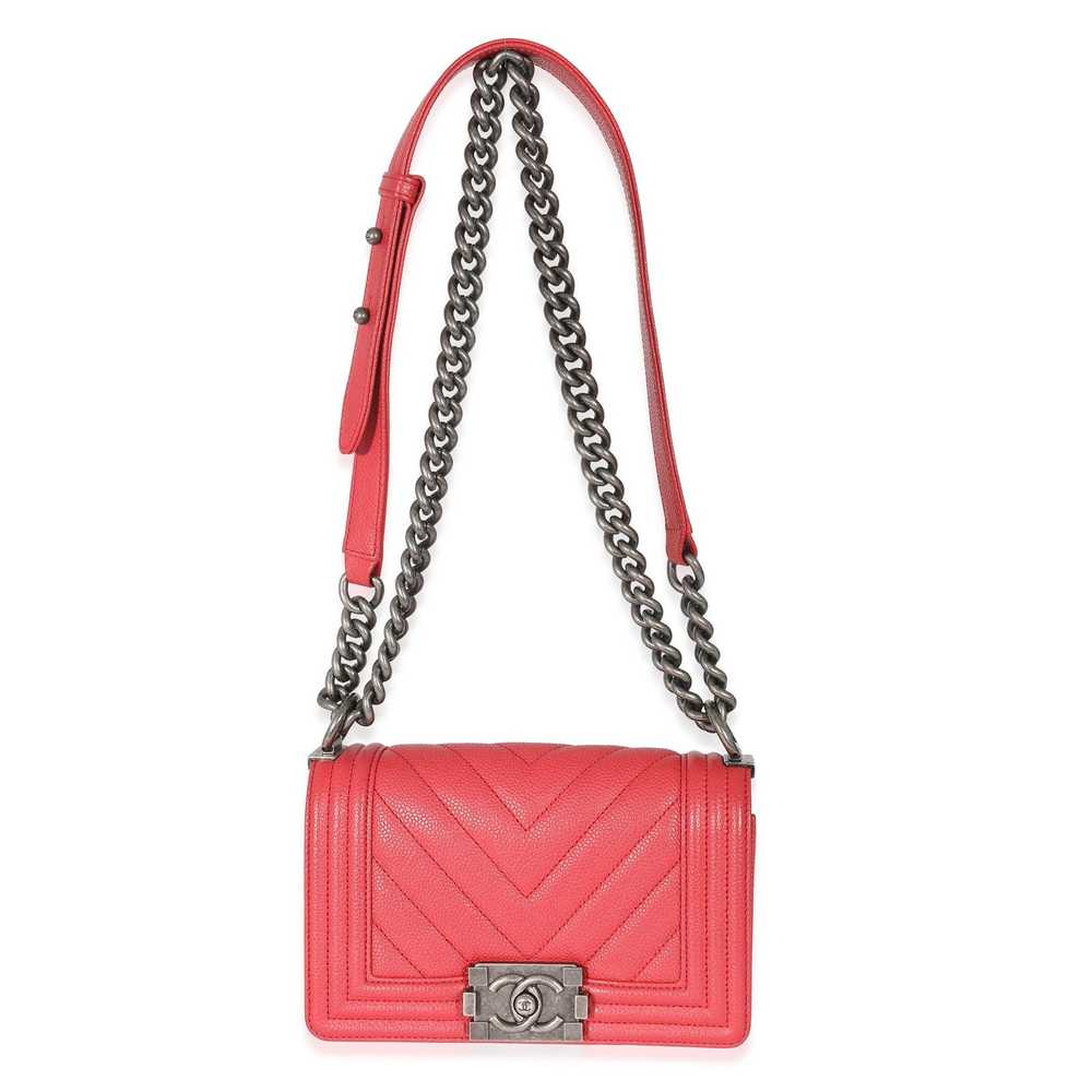 Chanel Chanel Red Caviar Chevron Small Boy Bag - image 4