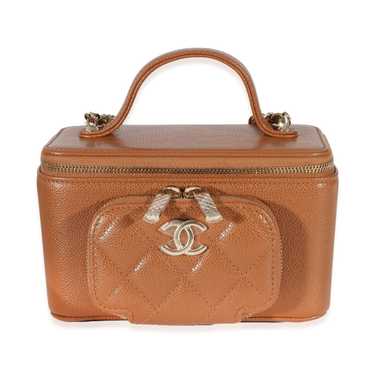 Chanel Chanel Camel Quilted Caviar Top Handle Poc… - image 1