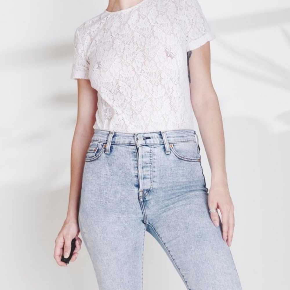 Vintage Rafaella White Lace Top Short Sleeve Blou… - image 2
