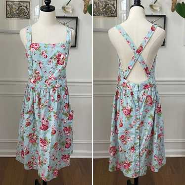 Other Sundress Light Blue Pink Red Rose Overall S… - image 1