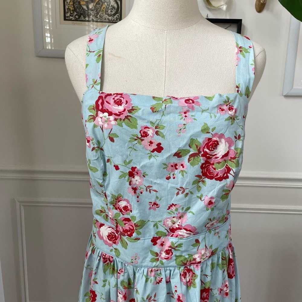 Other Sundress Light Blue Pink Red Rose Overall S… - image 2