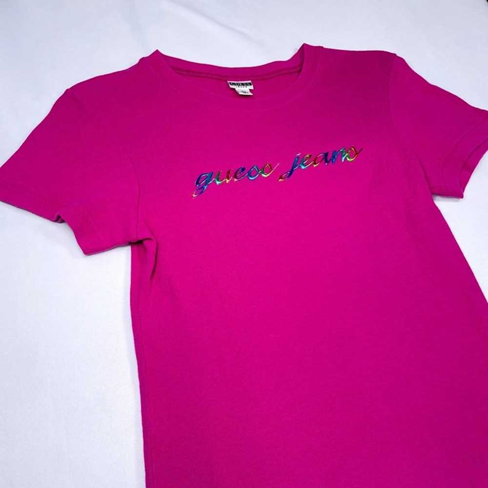 Vintage GUESS 90s Y2K Pink Rainbow Letter Pink Sh… - image 4