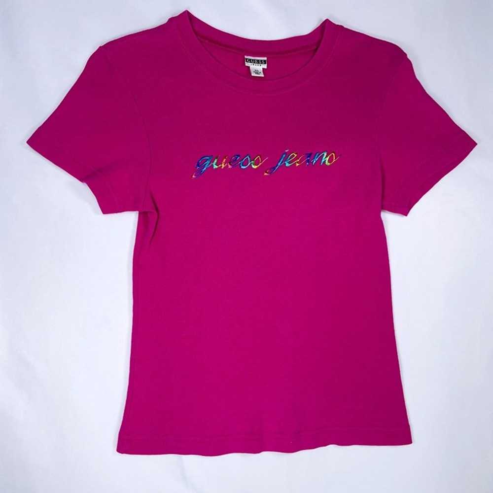 Vintage GUESS 90s Y2K Pink Rainbow Letter Pink Sh… - image 9