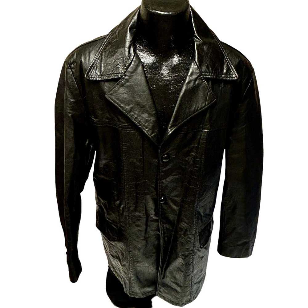 Unbrnd Vintage 70's Men's BLACK Leather Sport Coa… - image 1