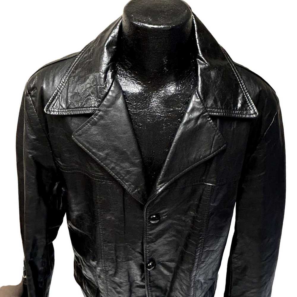 Unbrnd Vintage 70's Men's BLACK Leather Sport Coa… - image 7