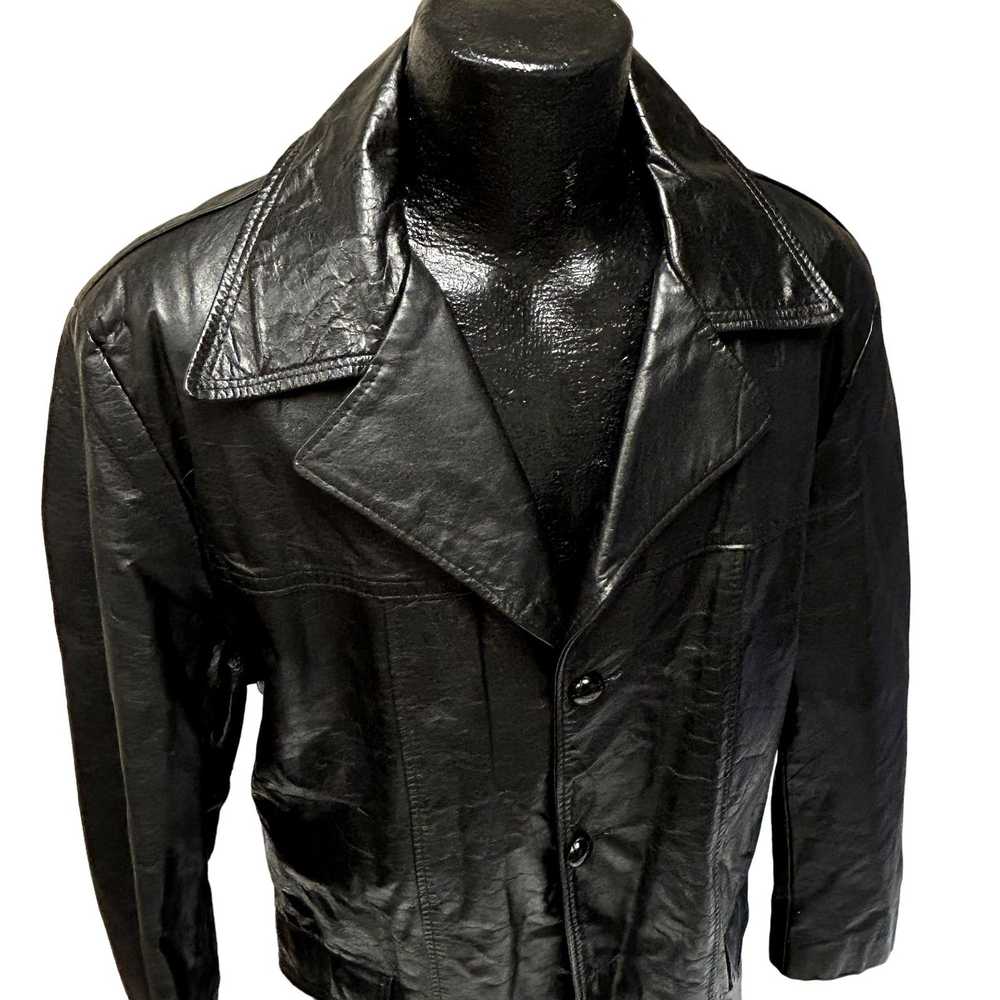 Unbrnd Vintage 70's Men's BLACK Leather Sport Coa… - image 8