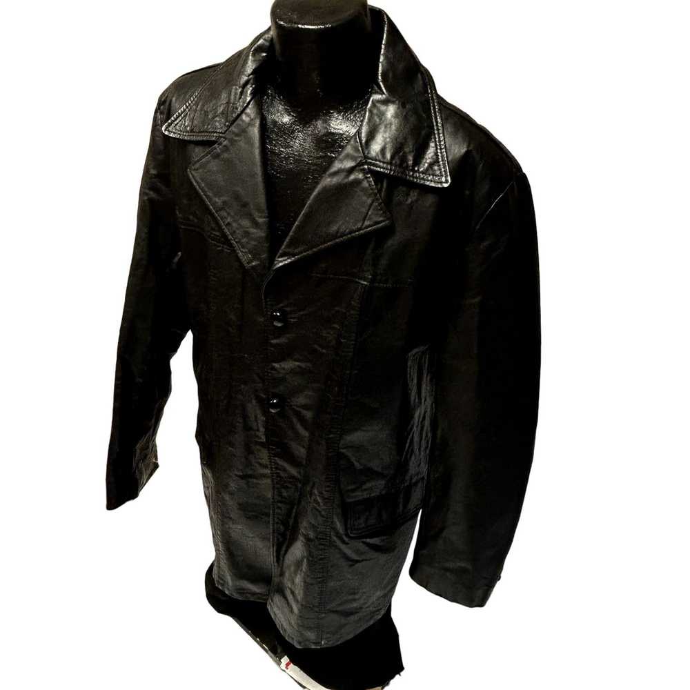 Unbrnd Vintage 70's Men's BLACK Leather Sport Coa… - image 9