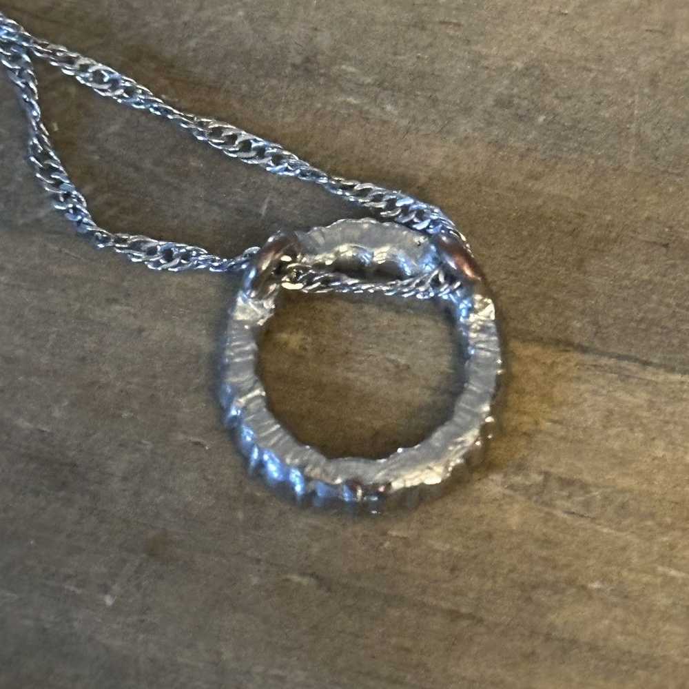 Other Silver tone paved circle pendant necklace - image 5