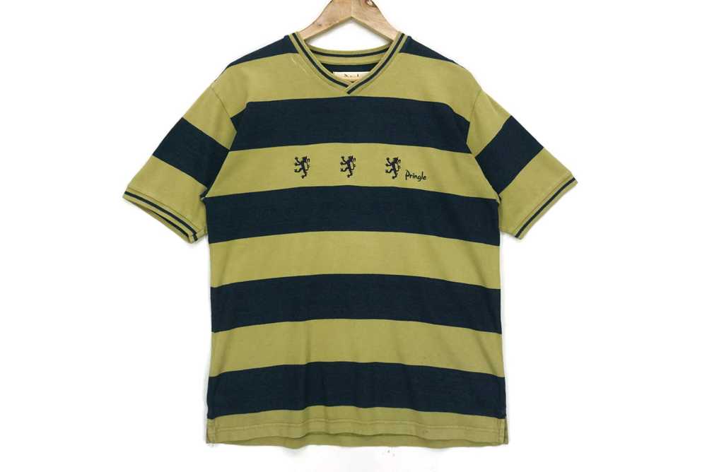 Pringle Of Scotland × Vintage Striped Tee V Neck … - image 1