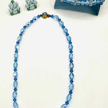 Vintage AB Crystal Beaded Necklace Bracelet & Flo… - image 1