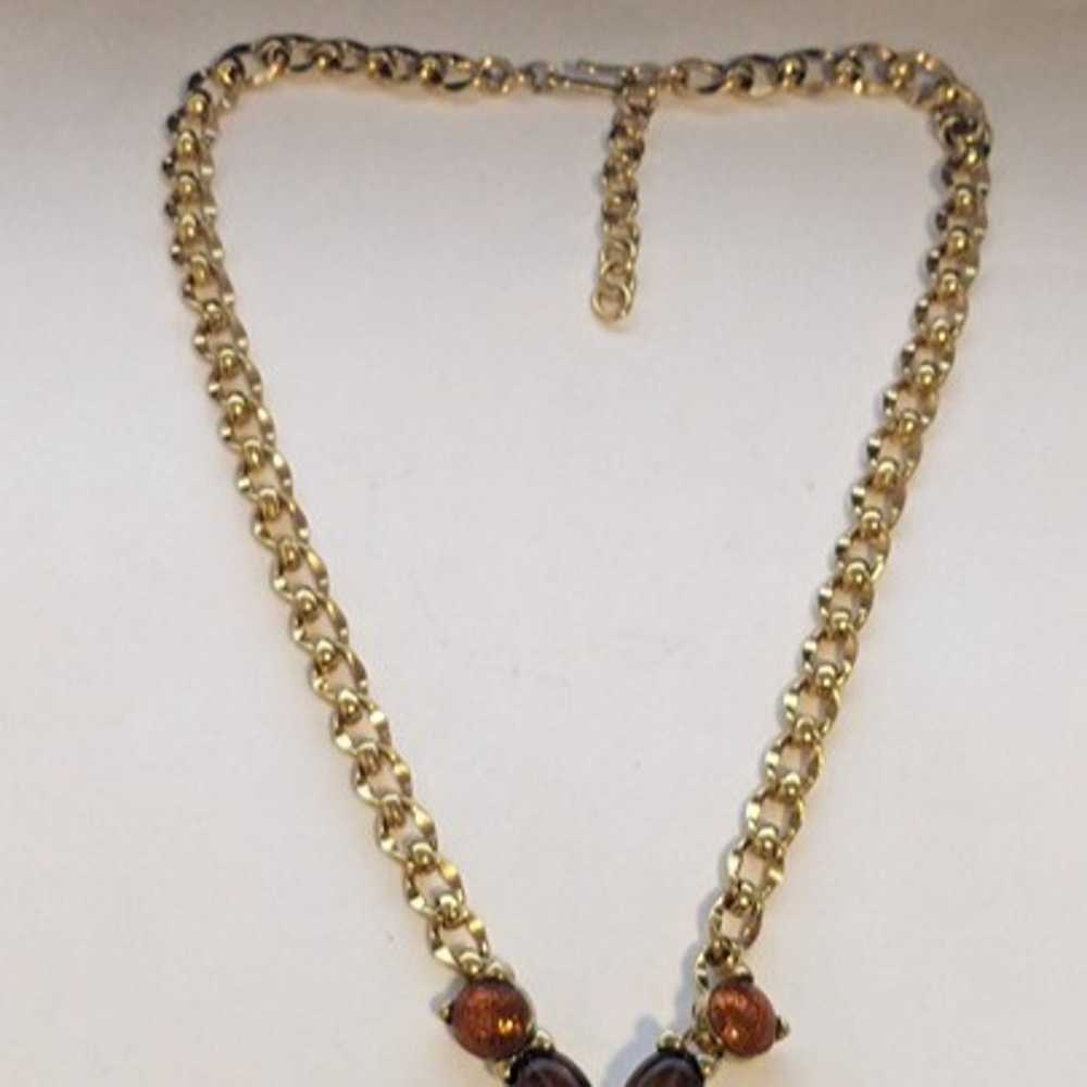 Vintage Signed MONET Cabochon Gold Chain Link Nec… - image 2