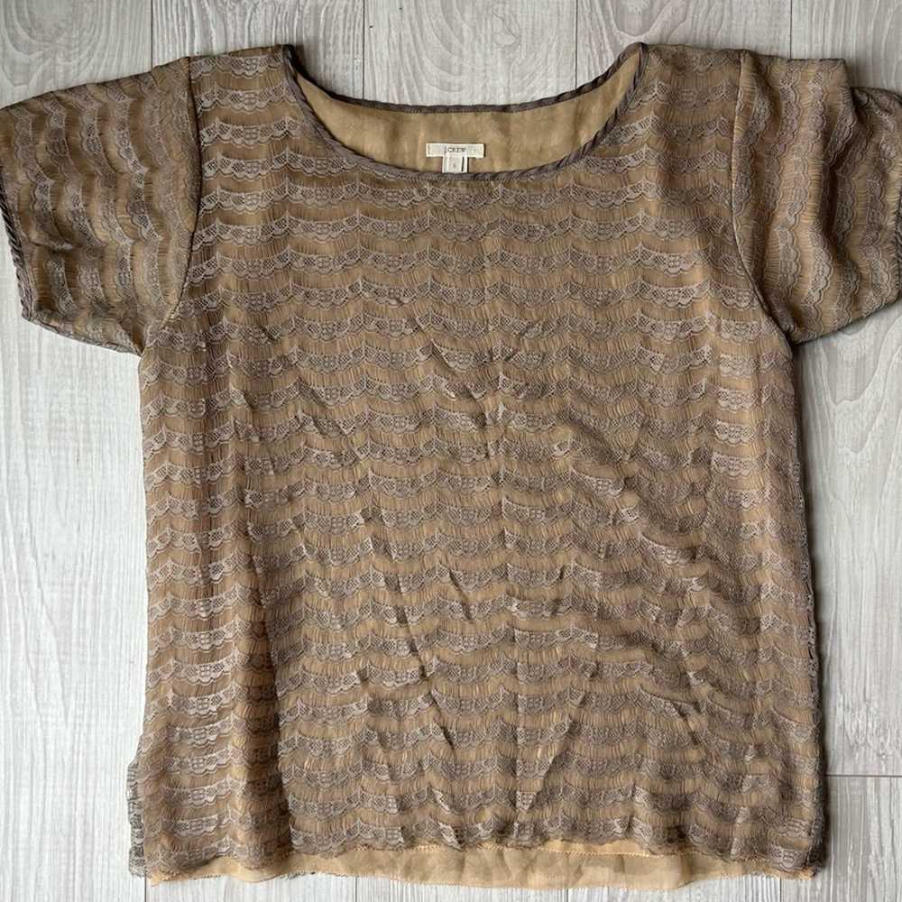 J.Crew J. Crew Brown Sheer Lace Blouse Size S - image 1