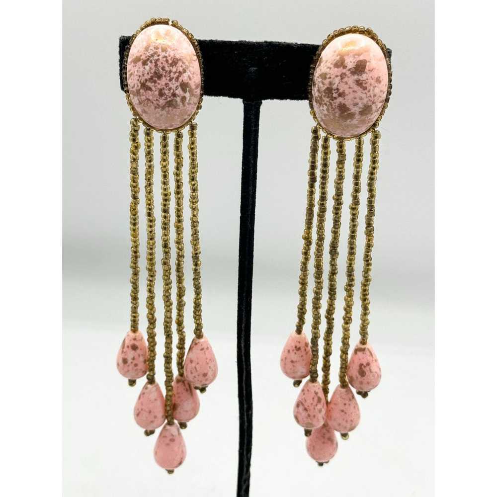 Vintage Vintage pink gold beaded tassel earrings - image 1