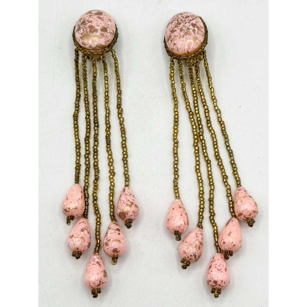 Vintage Vintage pink gold beaded tassel earrings - image 4