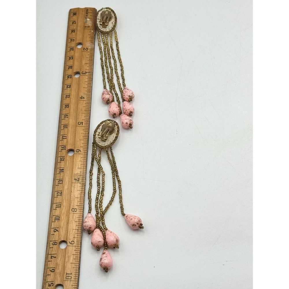 Vintage Vintage pink gold beaded tassel earrings - image 5