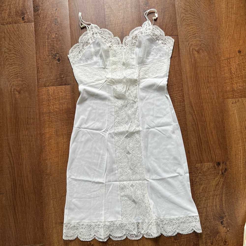 Munsingwear Sheer Lace Lingerie White Slip Dress … - image 1