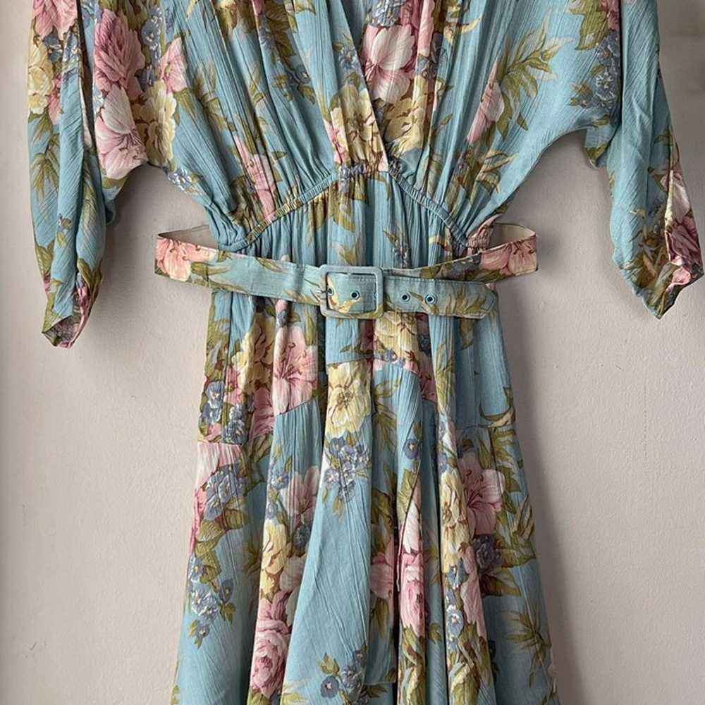 Vintage 80s Phoebe Blue Pink Floral Belted Layere… - image 4